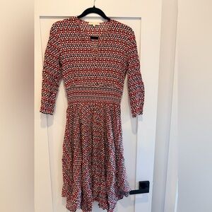 Maje Red and Black Patterned Long Sleeve Dress